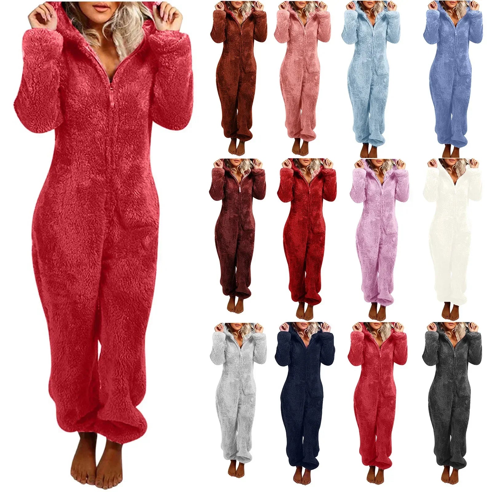 2022 Fashion Onesies Fleece Sleepwear Overall Plus Size Hood Sets Pajamas for Women Adult for Winter Warm Pyjamas Women S-5XL eprolo