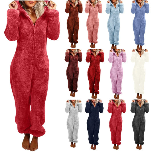 2022 Fashion Onesies Fleece Sleepwear Overall Plus Size Hood Sets Pajamas for Women Adult for Winter Warm Pyjamas Women S-5XL eprolo