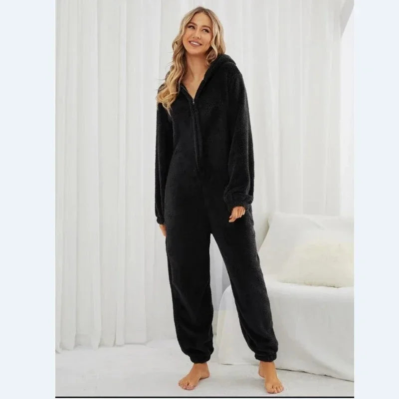 2022 Fashion Onesies Fleece Sleepwear Overall Plus Size Hood Sets Pajamas for Women Adult for Winter Warm Pyjamas Women S-5XL eprolo