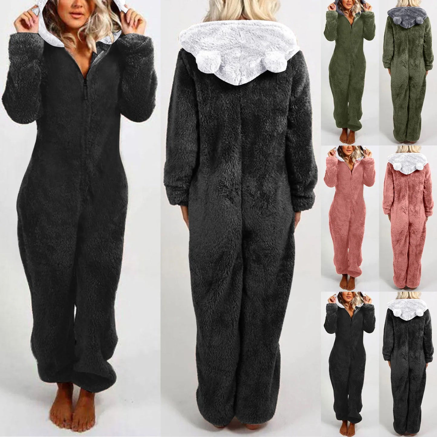 2023 Zipper Onesies Fluffy Fleece Pajamas for Women Hooded Adult Winter Warm Sleepwear Jumpsuits Loungwear Overall Plus Size 5XL eprolo