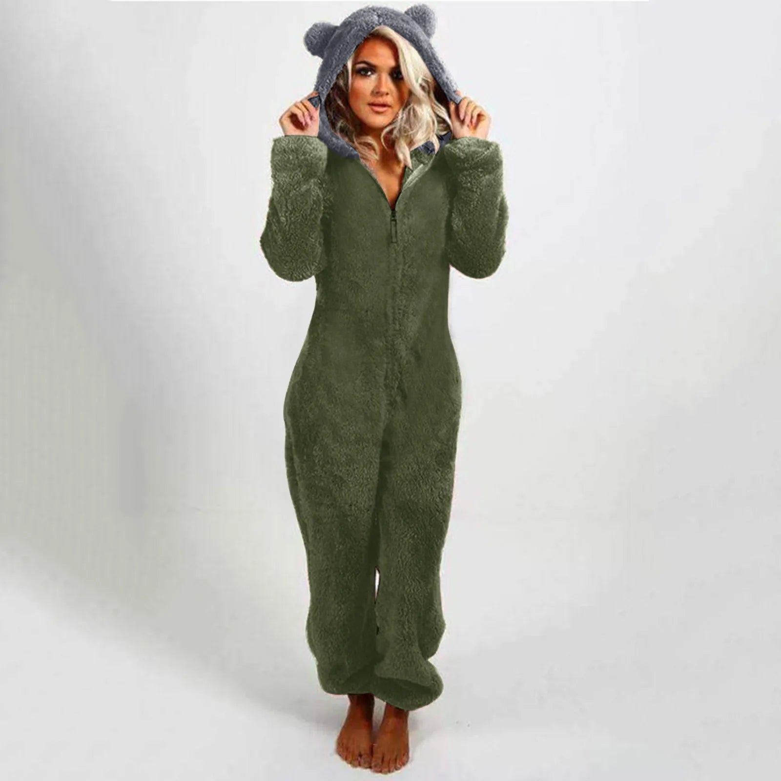 2023 Zipper Onesies Fluffy Fleece Pajamas for Women Hooded Adult Winter Warm Sleepwear Jumpsuits Loungwear Overall Plus Size 5XL eprolo