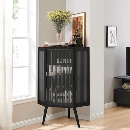 Stylish 22.25" Corner Cabinet with Tempered Glass Door – Maximize Space with Elegance - Shello's Creative Boutique