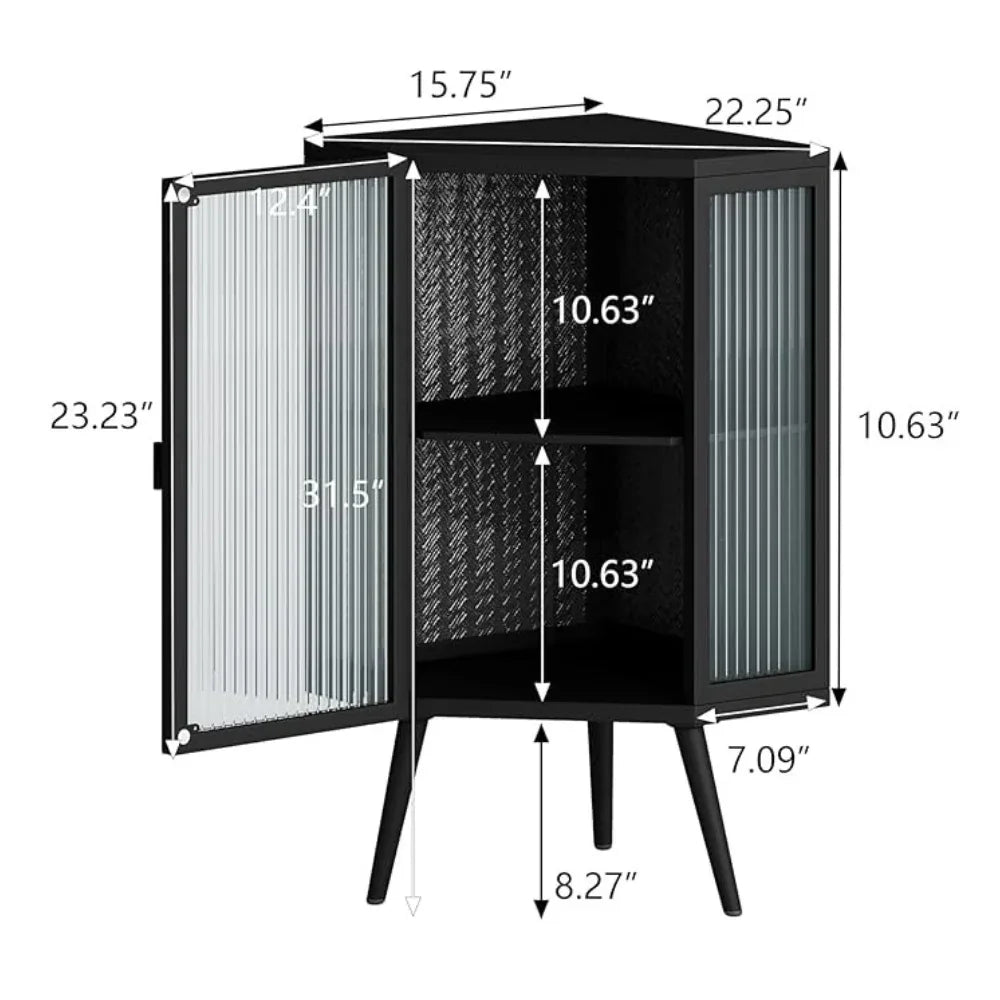 Stylish 22.25" Corner Cabinet with Tempered Glass Door – Maximize Space with Elegance - Shello's Creative Boutique