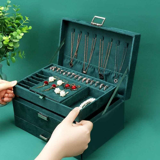 3 Layer Jewelry Storage Box with Drawers and Necklace Organizer - Shello's Creative Boutique