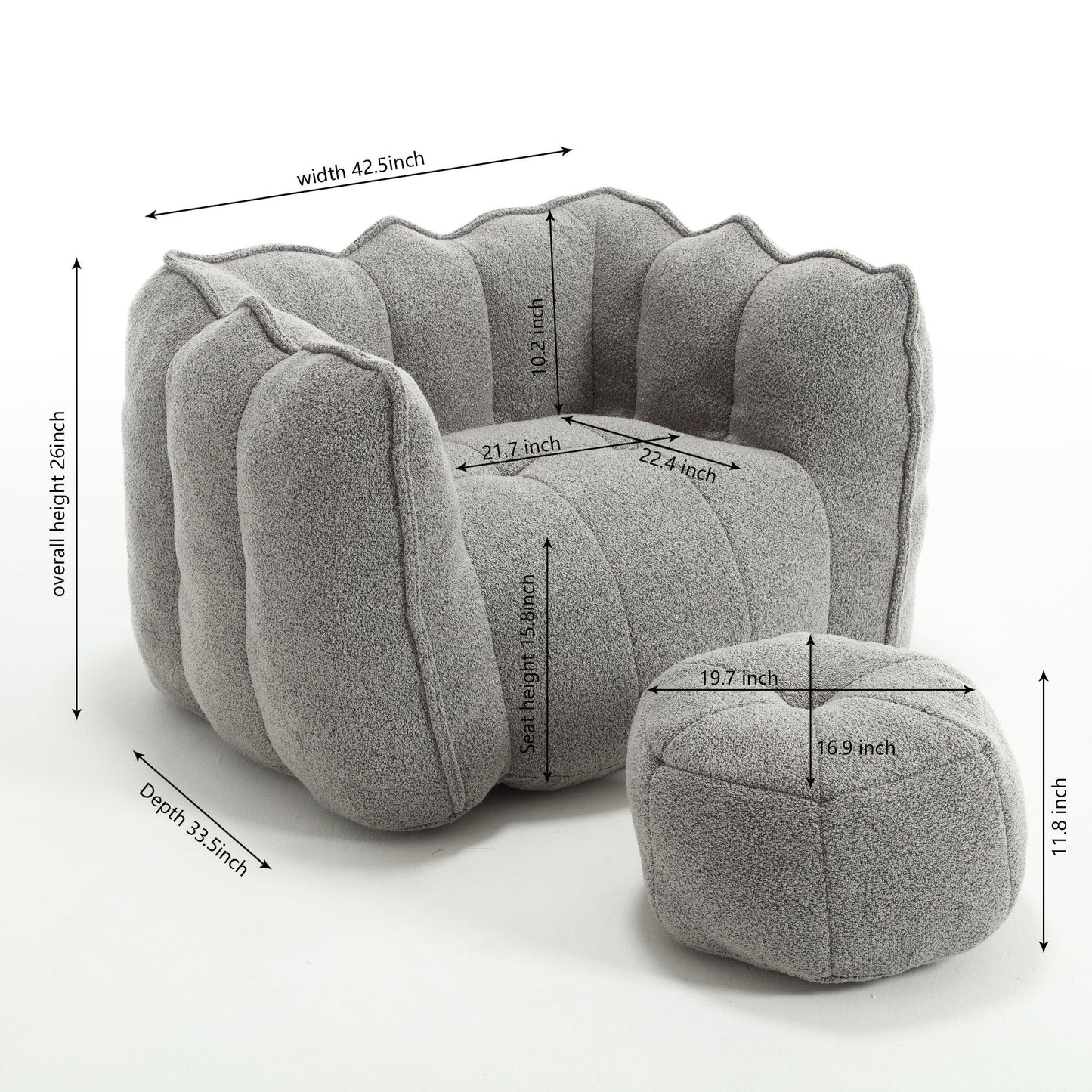 Soft Bean Bag Chair with High Resilient Foam Comfortable Square Lazy Sofa with Footstool - Shello's Creative Boutique