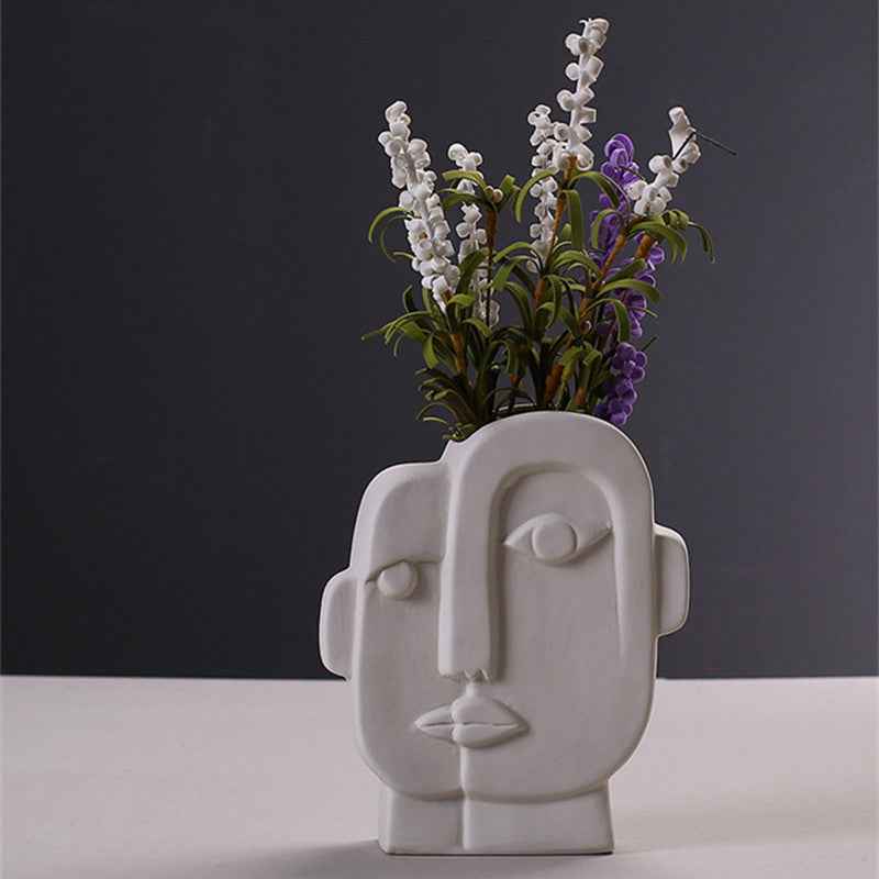 Scandinavian Minimalist Face Vase Creative Ceramic Dried Flower Art for Living Room Home Decoration