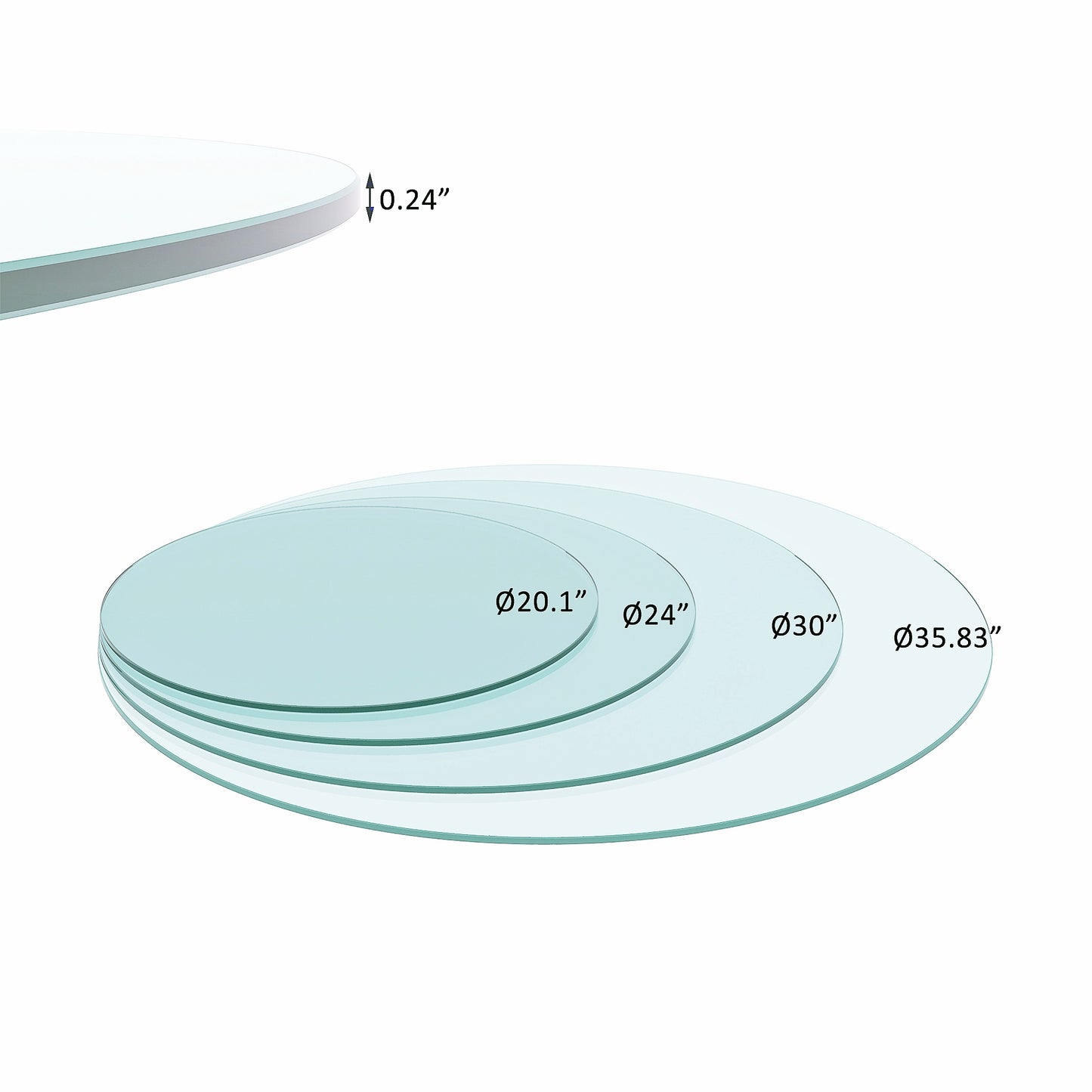 36" Inch Round Tempered Glass Table Top Clear Glass 1/4" Inch Thick Flat Polished Edge eprolo
