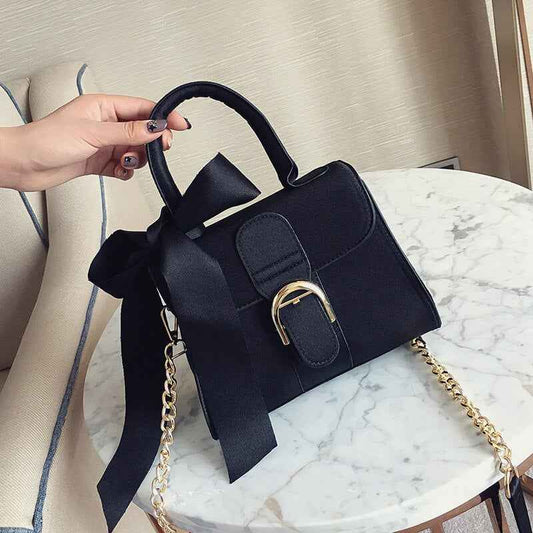 Top-Handle Velvet Bow Handbag - New European Style Chain Bags for Women