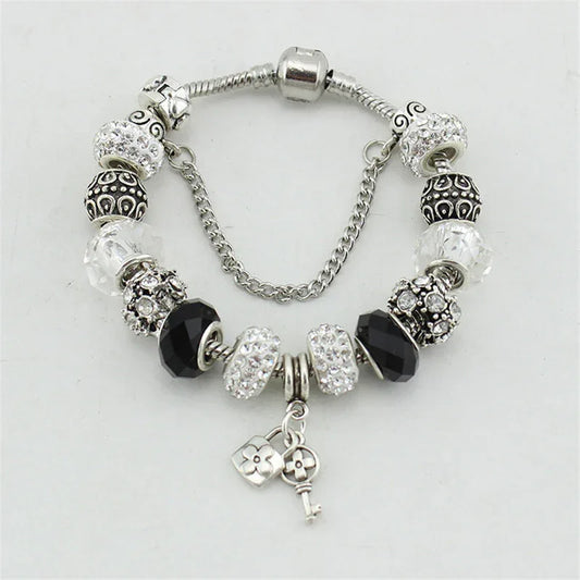 Black and White Beads Charm Pandora Bracelet Bangles - Shello's Creative Boutique