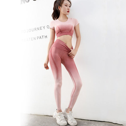 2pcs/set Gradient Yoga Clothing Suit Women Sports Vest Bra Tight-fitting Sports Vest Knit Suit eprolo