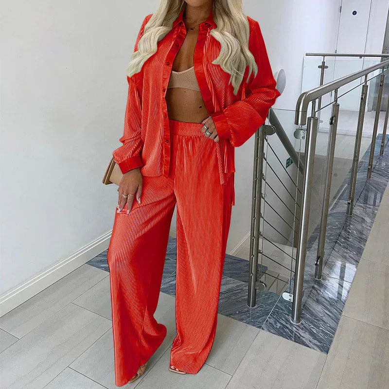 Autumn And Winter Long Sleeved Top Pants Loose Casual Pants Button Top Two Piece Suit - Shello's Creative Boutique