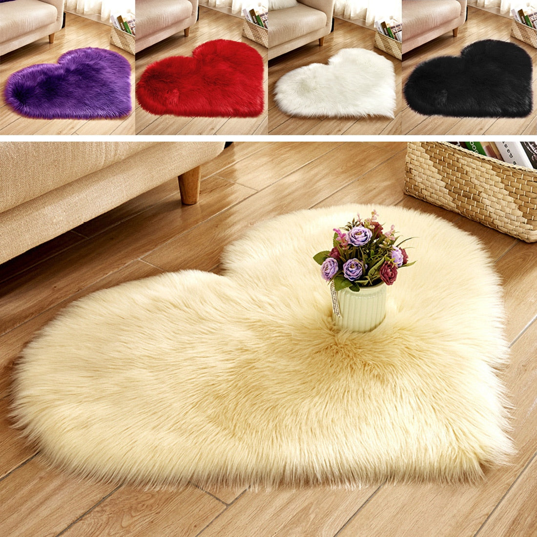 Love Heart Rugs Artificial Wool Hairy Carpet Faux Floor Mat Fur Plain Fluffy Area Rug Soft Living Room Carpet Bedroom Floor Mat eprolo