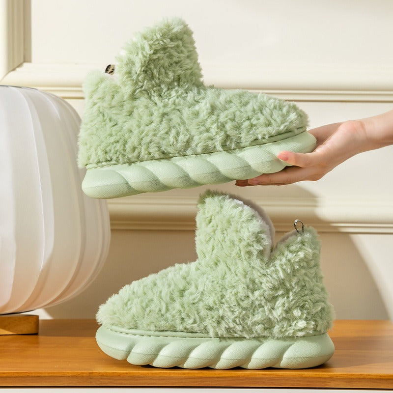 High top bag and cotton slippers with added velvet for warmth in winter for couples staying at home, indoor and outdoor, non slip soft soled plush cotton shoes eprolo
