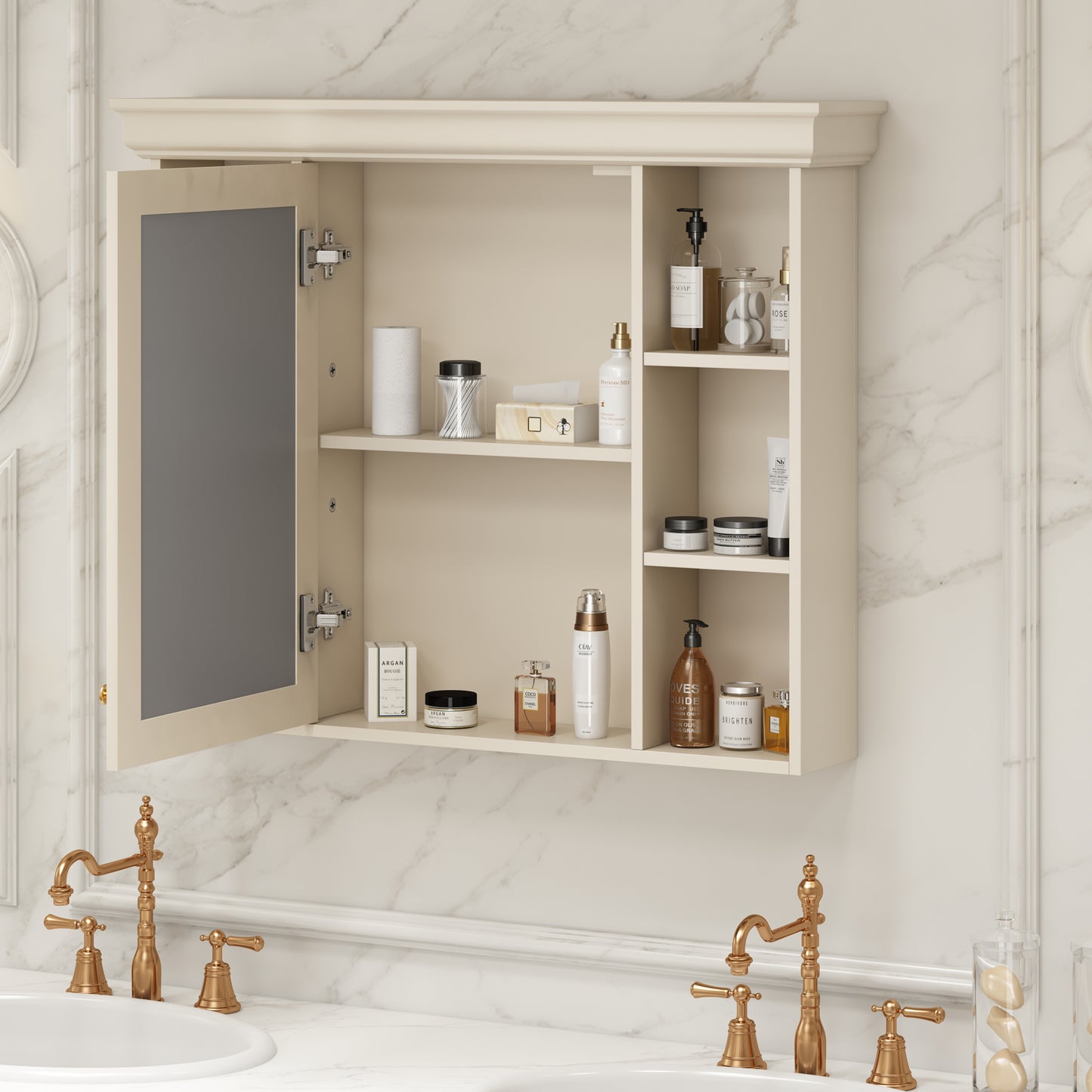 35'' x 28'' Blue Wall Mounted Bathroom Storage Cabinet with Mirror Door, Modern Bathroom Wall Cabinet with Mirror eprolo