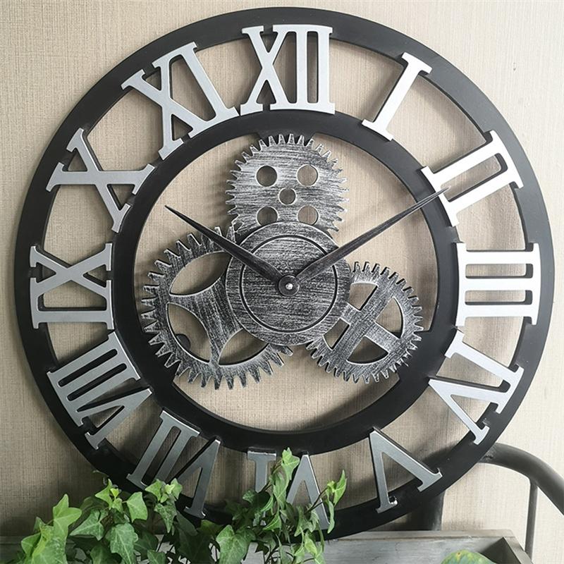 Industrial Gear Wall Clock Decorative Wall Clock Industrial Style Wall Clock (Silver Shipment without Battery) eprolo