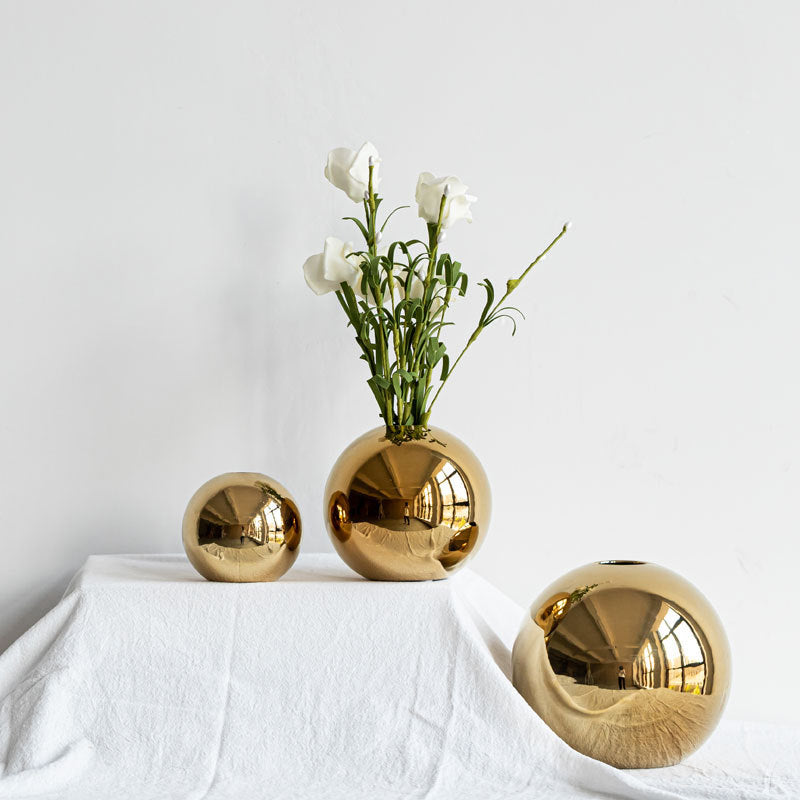 European Style Gold Plated Ceramic Vase Circular Model Room Wedding Decoration, Flower Arrangement, Vase Placement, Jewelry eprolo