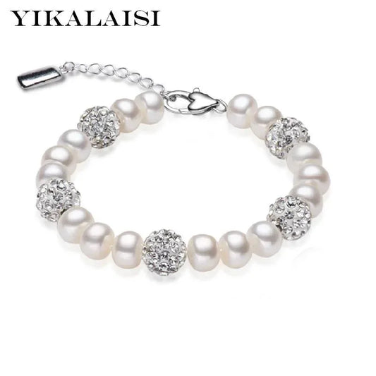 YIKALAISI Charm Bracelet Natural Freshwater Pearl 925 Sterling Silver - Shello's Creative Boutique