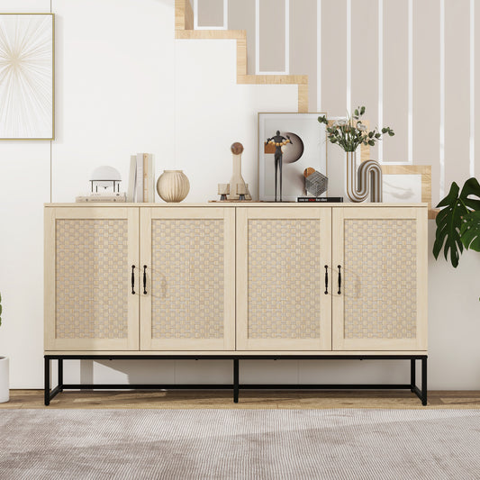 Luxury Rattan 4-Door Storage Cabinet - Large Sideboard Buffet with Elegant Design