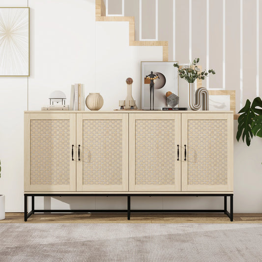 Luxury Rattan 4-Door Storage Cabinet - Large Sideboard Buffet with Elegant Design - Shello's Creative Boutique