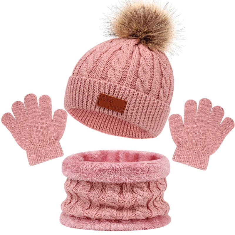 Children's hats, scarves, gloves, three piece set, autumn and winter new single ball baby hats eprolo