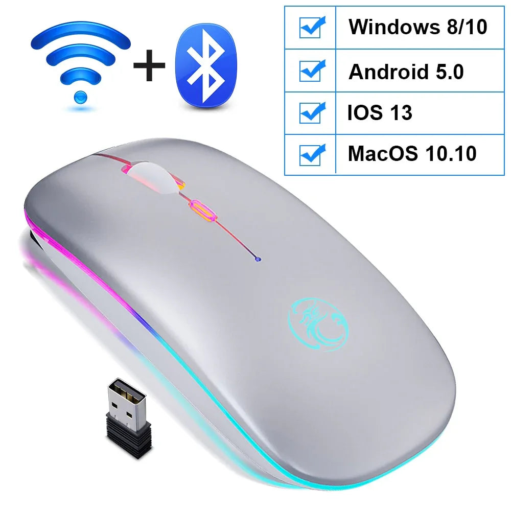 Wireless Mouse Bluetooth RGB Rechargeable Computer Silent Mause LED Backlit Ergonomic - Shello's Creative Boutique