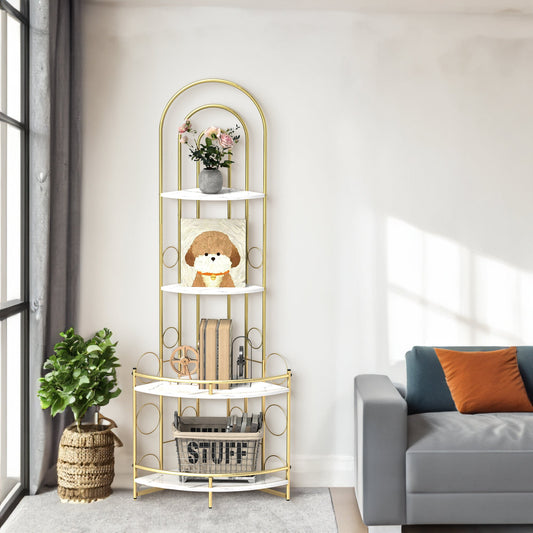 Gold 4-Tier Corner Bookshelf, Modern Style, Plant Stand with Metal Frame eprolo