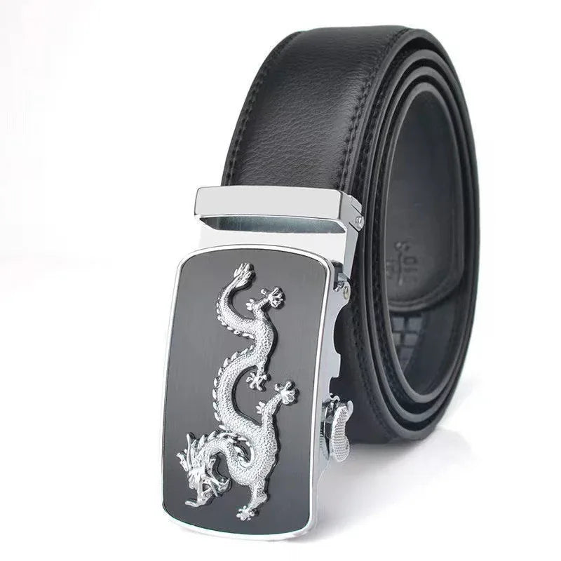 Men Automatic Buckle Belts New Fashion Brand Designer Dragon Leather Belts for Business Men Luxury Black Strap Waistband - Shello's Creative Boutique