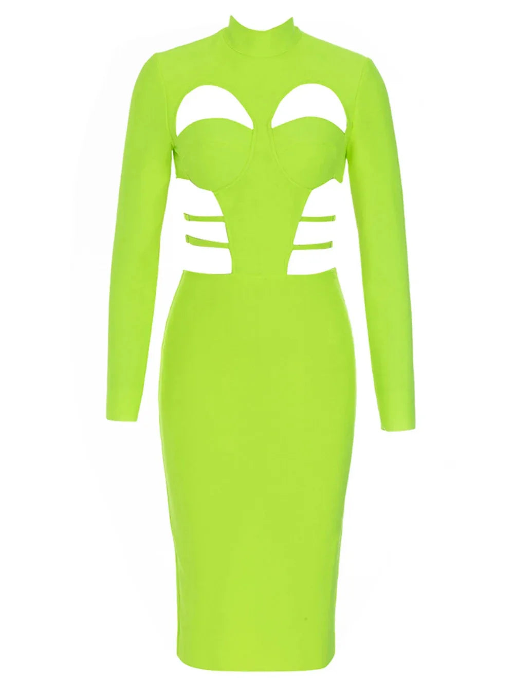 Fluorescent Green Hollow Out Bandage Dress - Long Sleeve Bodycon - Shello's Creative Boutique