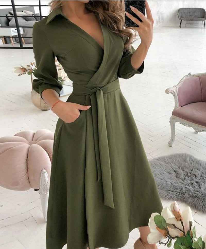 Eprolo Fashionable Short-Sleeved V-Neck Printed Dress for Women
