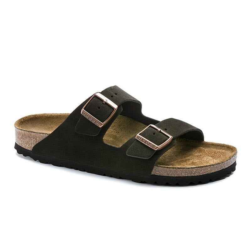Unisex Wooden Sole Slippers with Frosted Leather Double Breasted Buttons