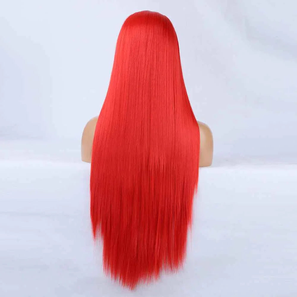 Red Long Straight Lace Front Wig - Large Lace Synthetic - Shello's Creative Boutique
