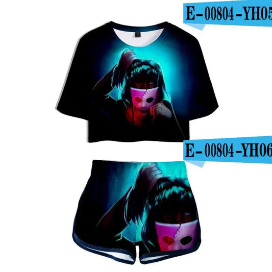 3D Print Women Two Piece Outfits Crop Top +Elastic Waist Shorts Suits - Shello's Creative Boutique