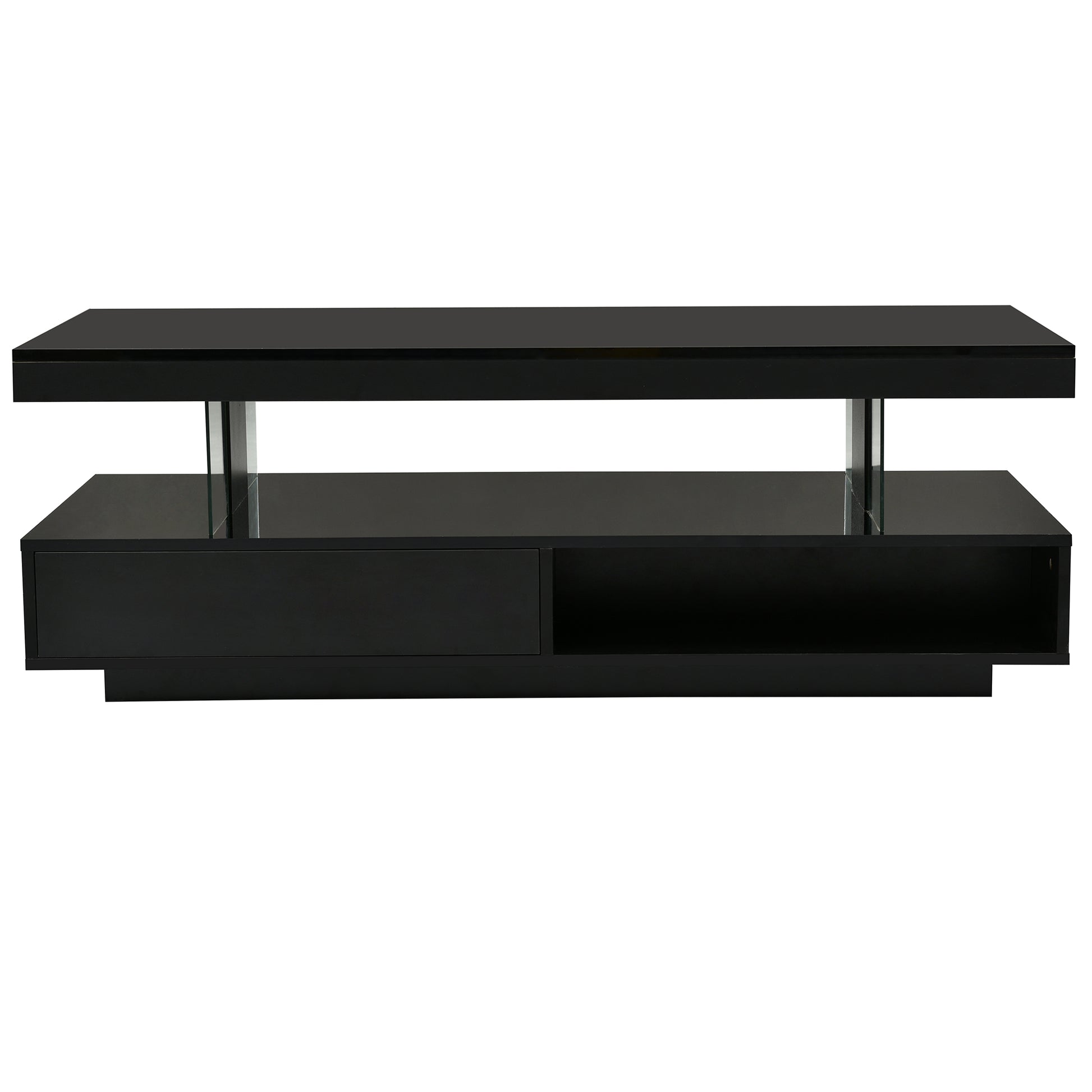 U-Can LED coffee table with storage space, modern central table with 2 drawers and display rack, equipped with LED lights, black eprolo
