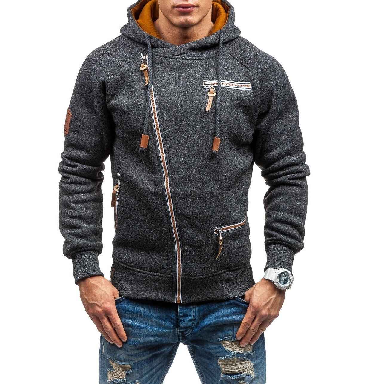 Men’s Side Zipper Gauze Hoodies Sweater – Stylish and Comfortable