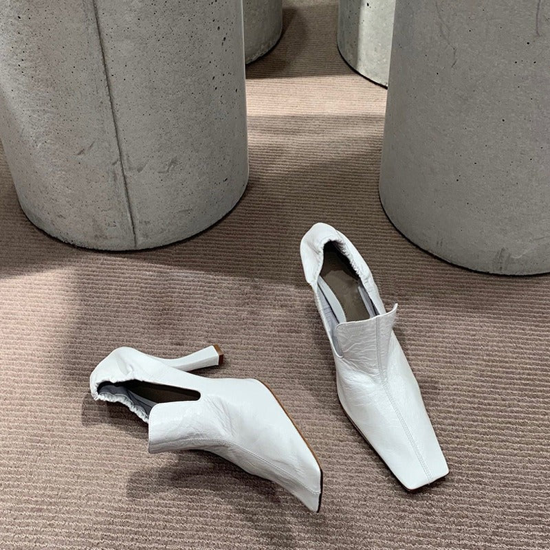 Square toe single shoes for women, white high heels, stiletto heels, retro mule shoes, witch shoes