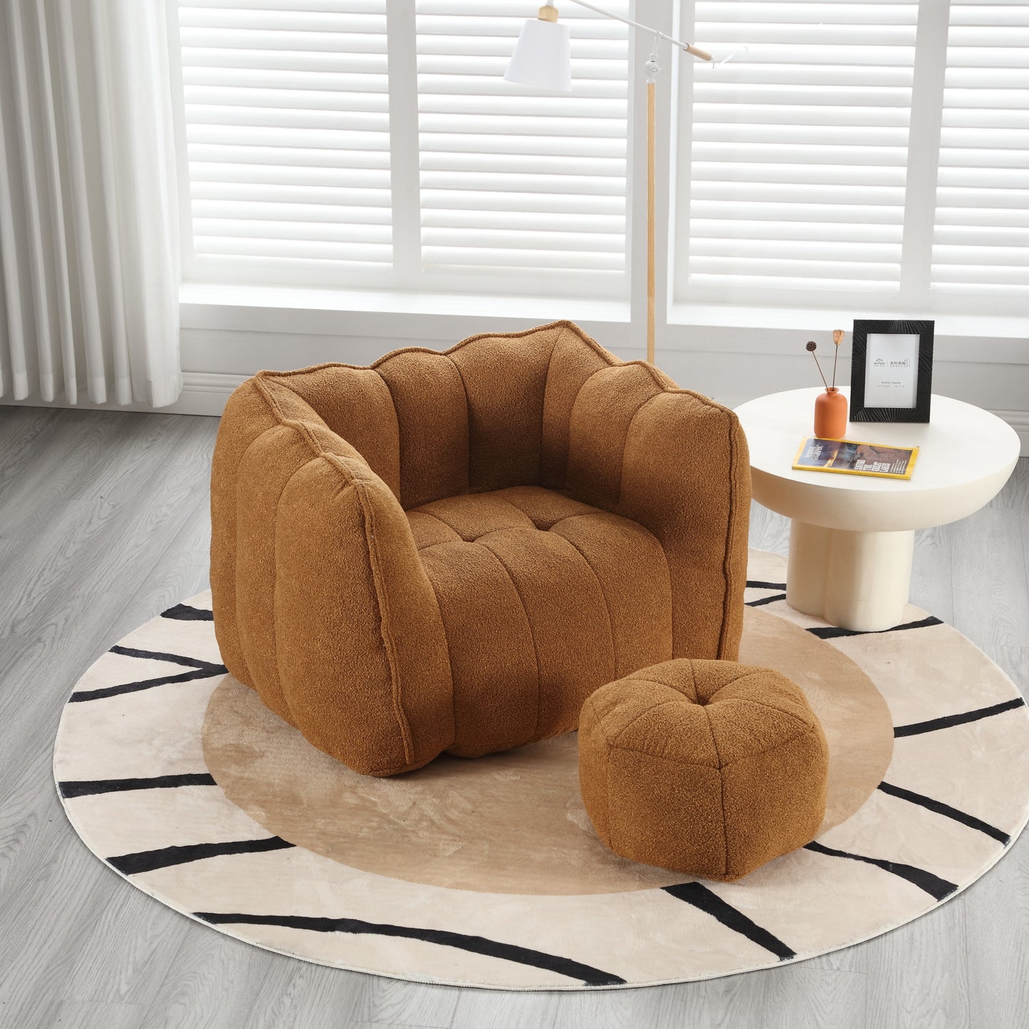 Soft Bean Bag Chair with High Resilient Foam(Chips)for living room and bedroom Comfortable Square Lazy Sofa with Footstool eprolo
