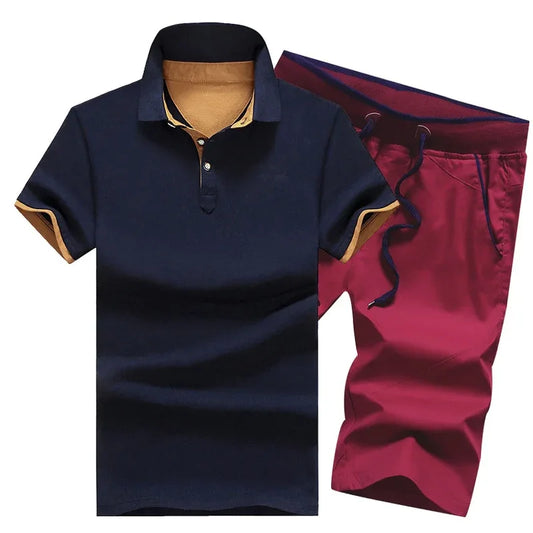 Cotton Mens Sets Summer Button Polo Shirts Sets Turn Down Mens Shorts 4XL Men Clothes 2 Piece Set Elastic Waist Shorts - Shello's Creative Boutique