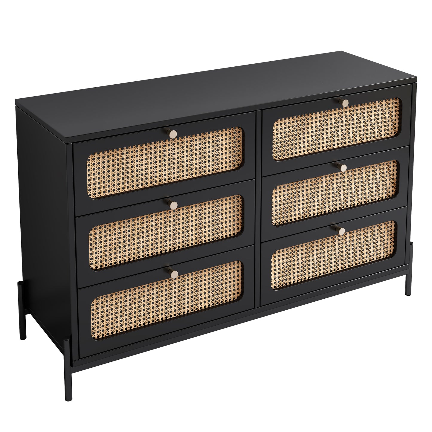 Modern hemp vine wood closet with 6 drawers, dressing table, wooden storage cabinet side panel, black eprolo