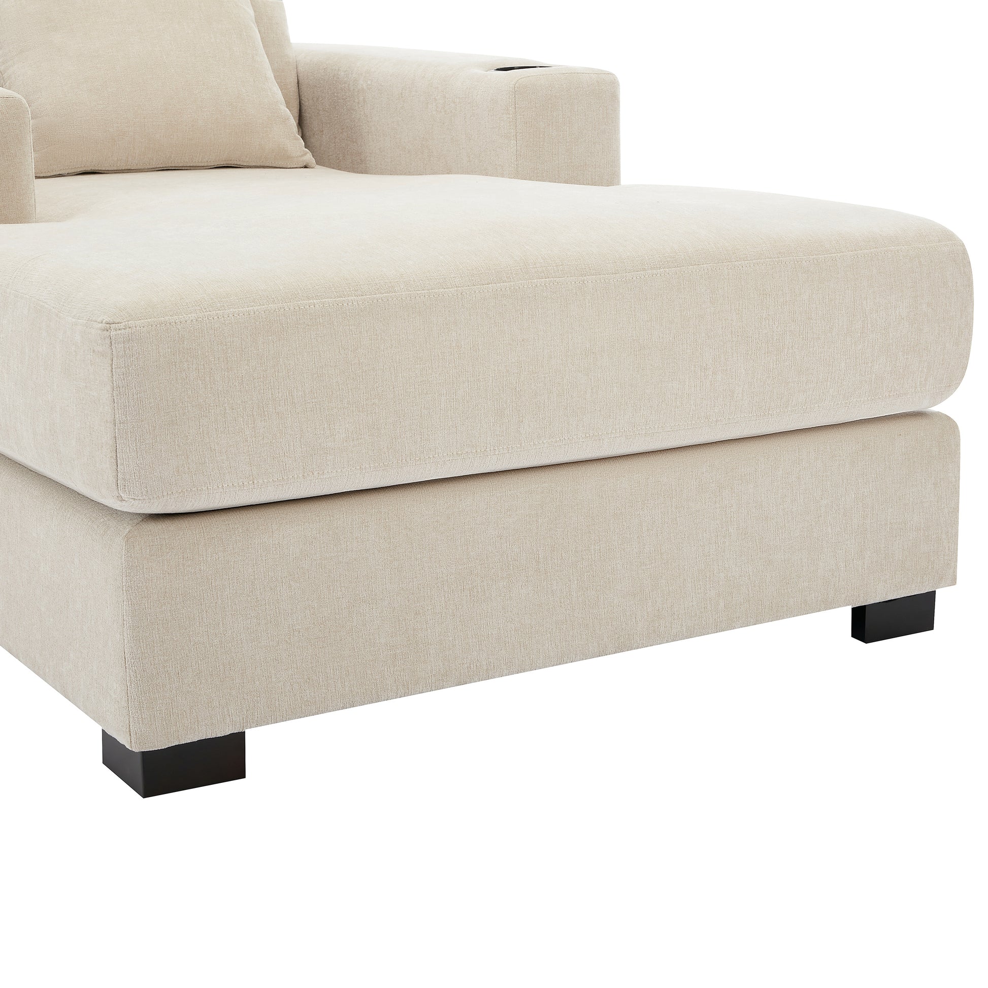 39.7" Oversized Chaise Lounger Modern Style Sofa Couch ,with Pillows, Charge Station & Cup Holders, Chenille Fabric, Cream Shello Creative Boutique