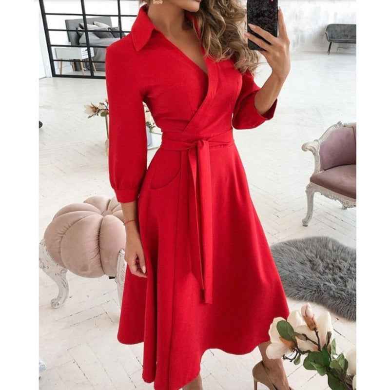 Eprolo Fashionable Short-Sleeved V-Neck Printed Dress for Women