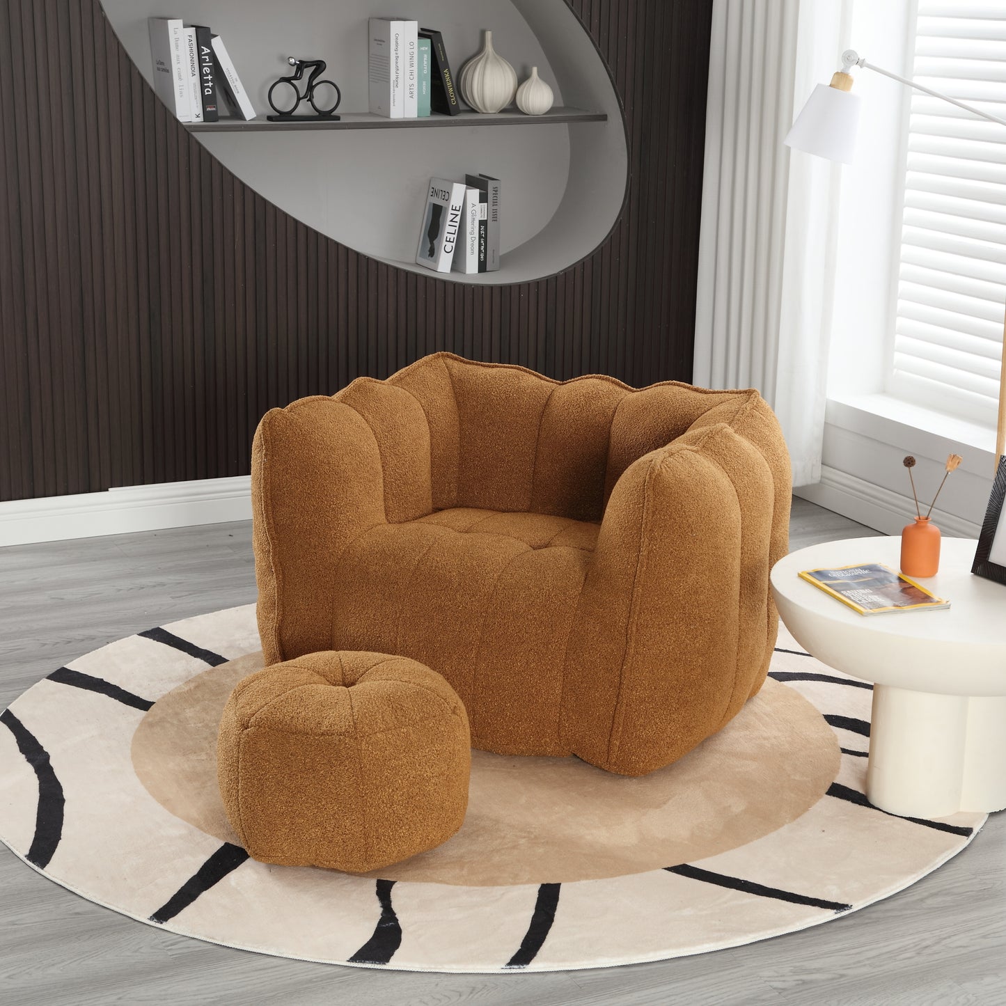 Soft Bean Bag Chair with High Resilient Foam(Chips)for living room and bedroom Comfortable Square Lazy Sofa with Footstool eprolo