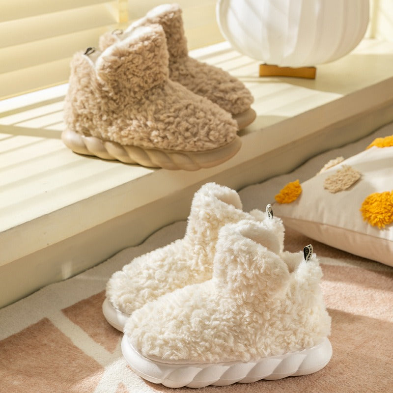 High top bag and cotton slippers with added velvet for warmth in winter for couples staying at home, indoor and outdoor, non slip soft soled plush cotton shoes eprolo