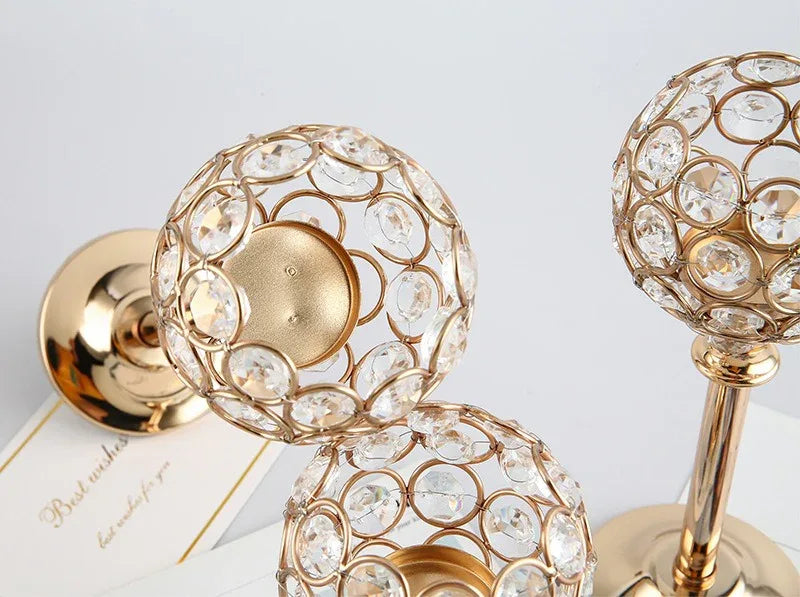 European Mini Crystal Candlestick – Elegant Metal Décor for Weddings & Home Ambience - Shello's Creative Boutique