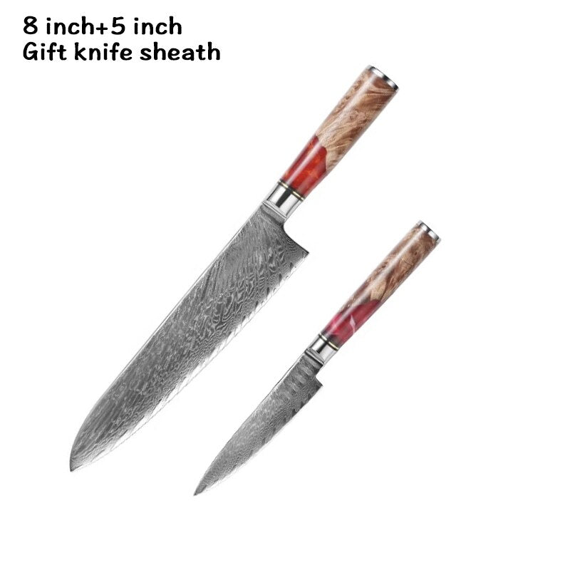 XUANFENG set of vg10 steel kitchen knife brocade machete chef knife bread knife blue resin and color wooden handle kitchen tools eprolo