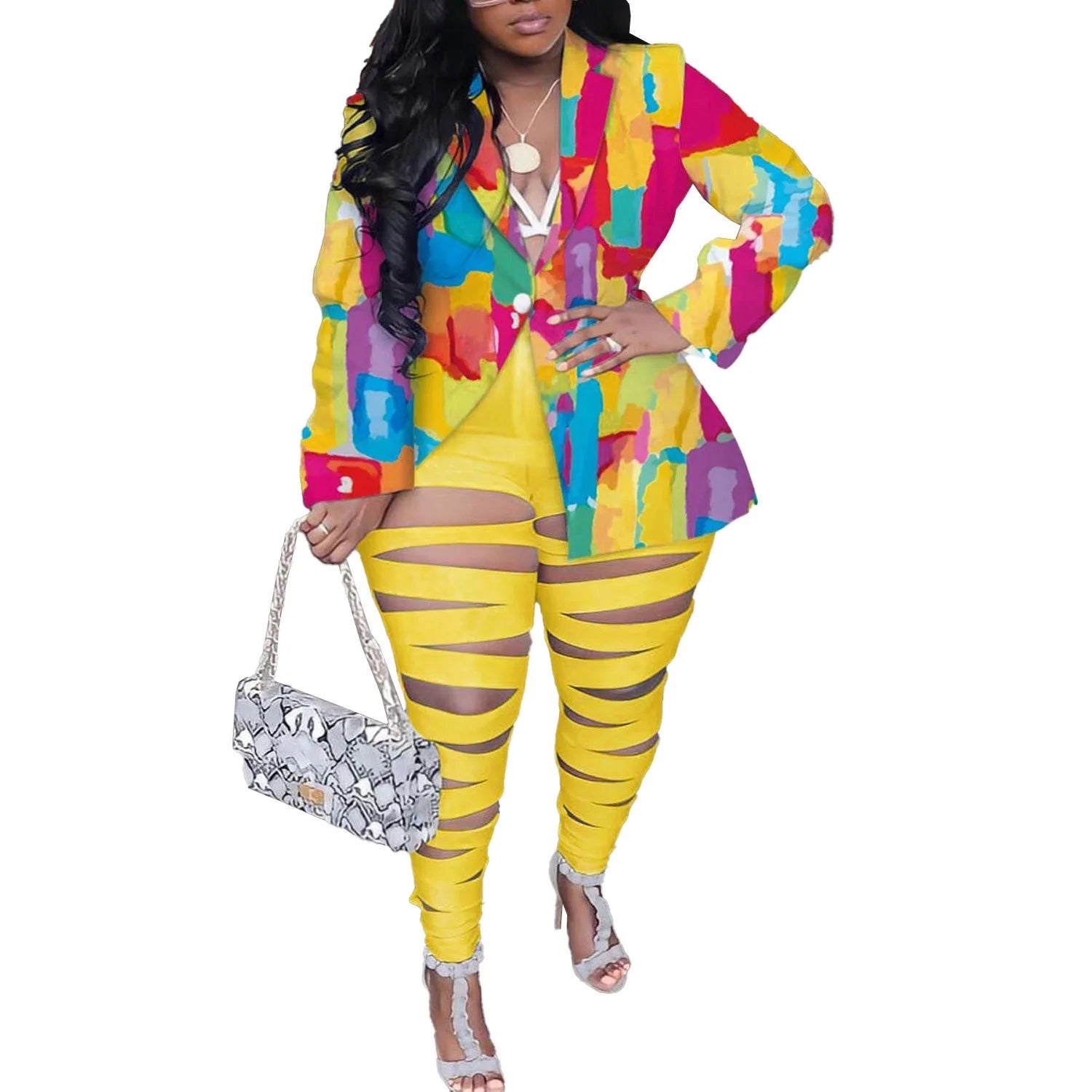 2XL-5XL 2024 African Sexy Club Outfits Plus Size Women Clothing Two Piece Sets Long Sleeve Print Coat and Hole Long Pant Suits eprolo