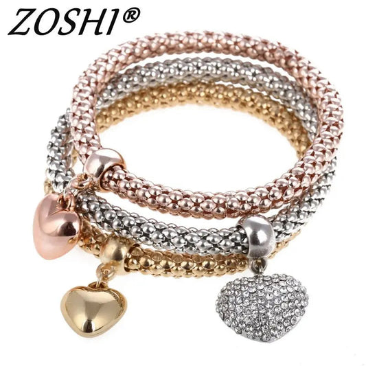 3 Pcs/Set Crystal Owl Heart Charm Bracelets & Bangles Gold/Silver Plated Elephant Anchor Pendants Rhinestone Bracelets For Women eprolo