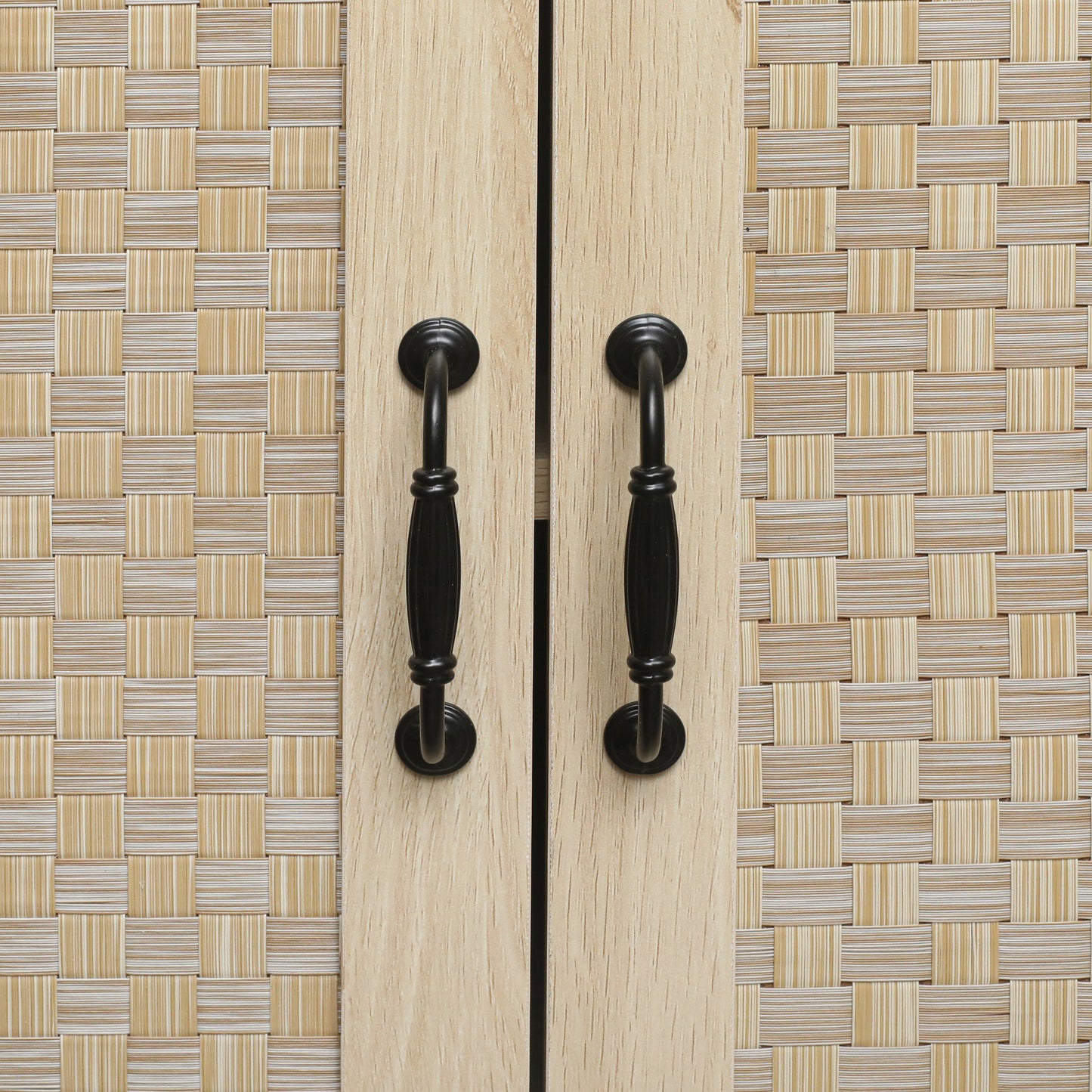 Luxury Rattan 4-Door Storage Cabinet - Large Sideboard Buffet with Elegant Design