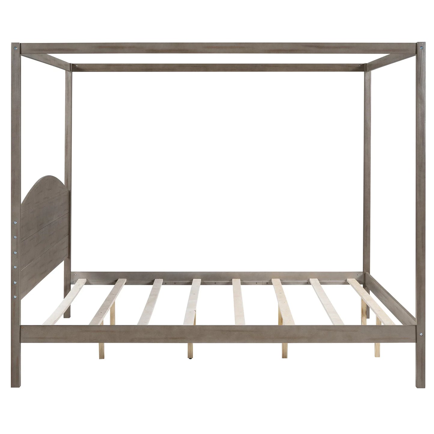 King Size Canopy Platform Bed with Headboard and Support Legs, Brown Wash - Shello's Creative Boutique