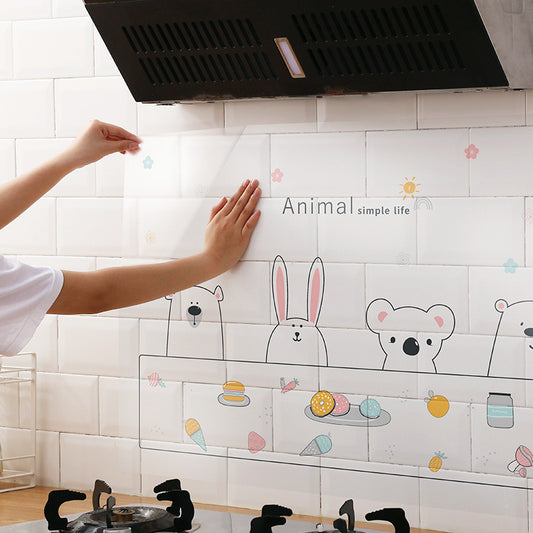 Kitchen High Temperature Waterproof And Oil-Proof Stickers Moisture-Proof Aluminum Foil Transparent Cartoon Stickers Anti-Stain Stove Self-Adhesive Wallpaper