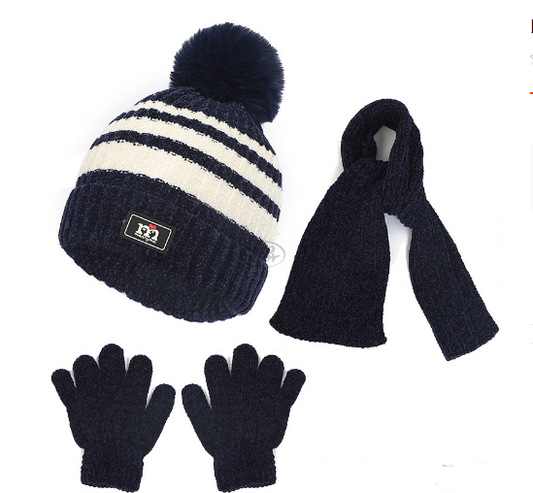 Children's hat, scarf, glove, three piece set, autumn and winter chenille plush insulation and thick knitted hat set eprolo